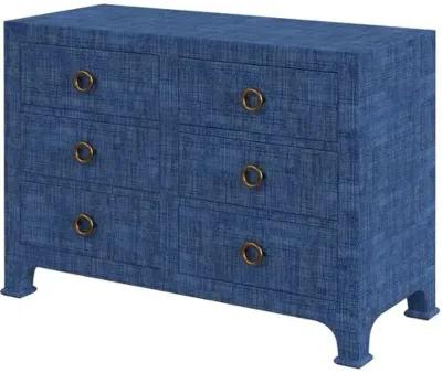 Kos 6-Drawer Raffia Dresser - Blue