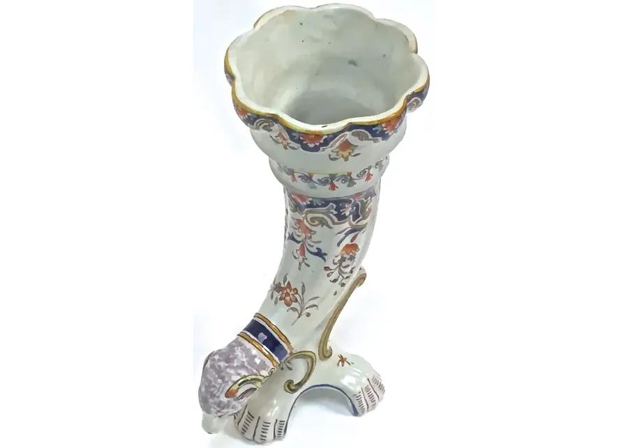 Antique Faience Ram's Head Trumpet Vase - Vermilion Designs - Blue