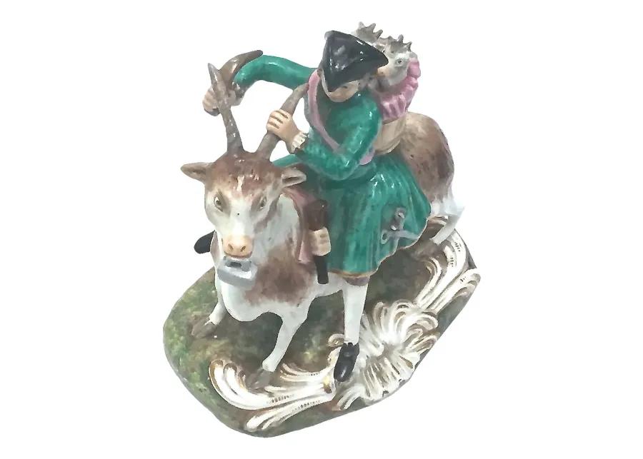 Antique Derby Tailor Riding Goat Figure - Vermilion Designs - Green