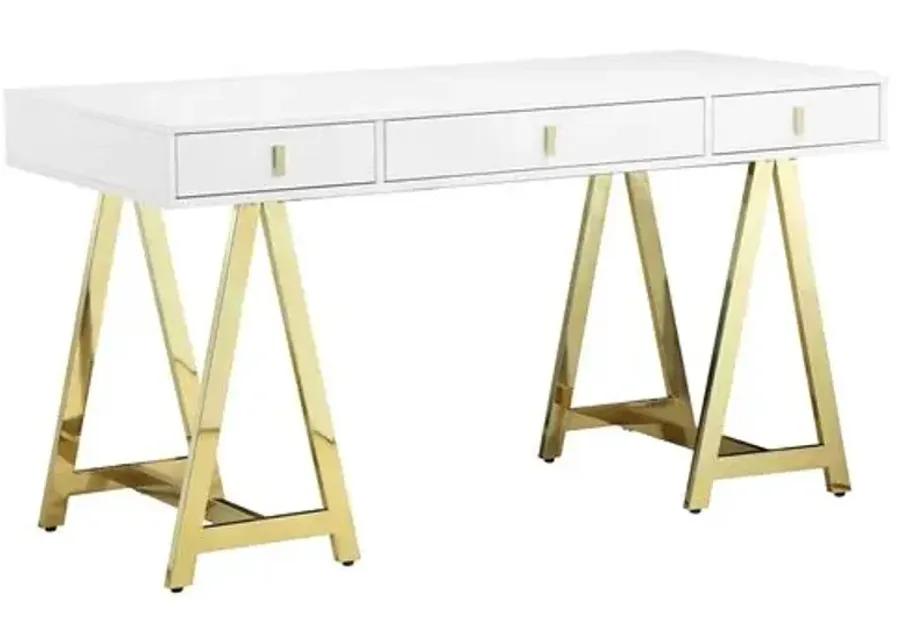 Gold Riley Desk - White