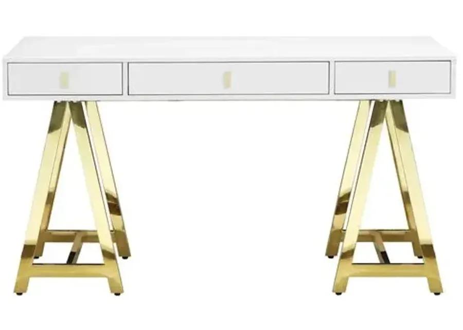 Gold Riley Desk - White