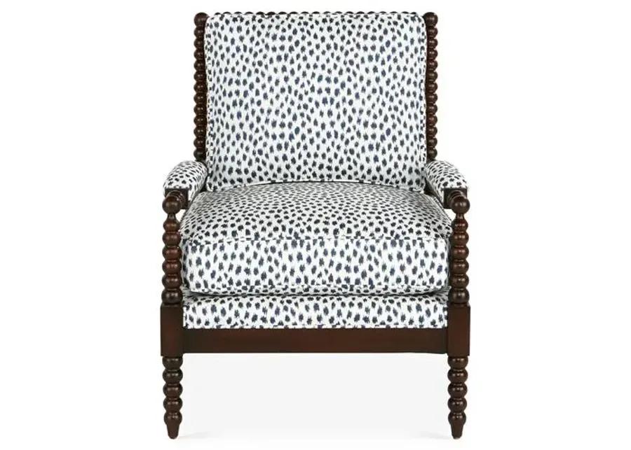 Bankwood Accent Chair - Indigo Spot Sunbrella - Miles Talbott - Handcrafted - Blue, Comfortable, Durable, Easy To Clean