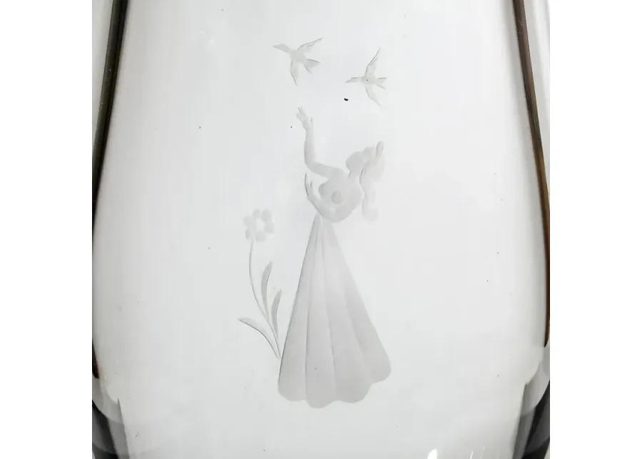 Orrefors Etched Lady with Birds Vase - 2-b-Modern - Clear