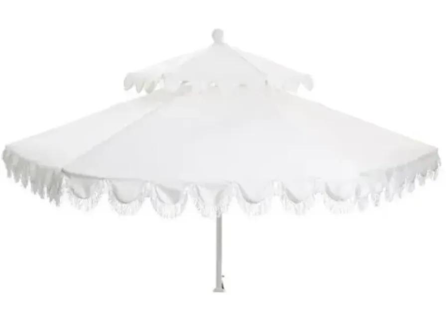 Daiana Two-Tier Fringe Patio Umbrella - White