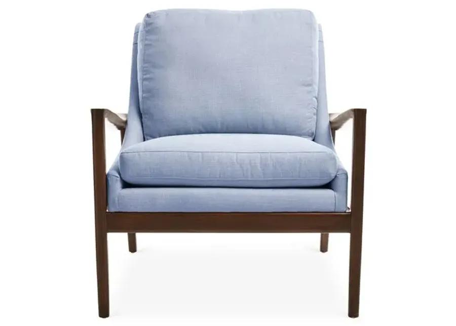 Ebonwood Accent Chair - Blue Linen - Miles Talbott, Comfortable, Durable