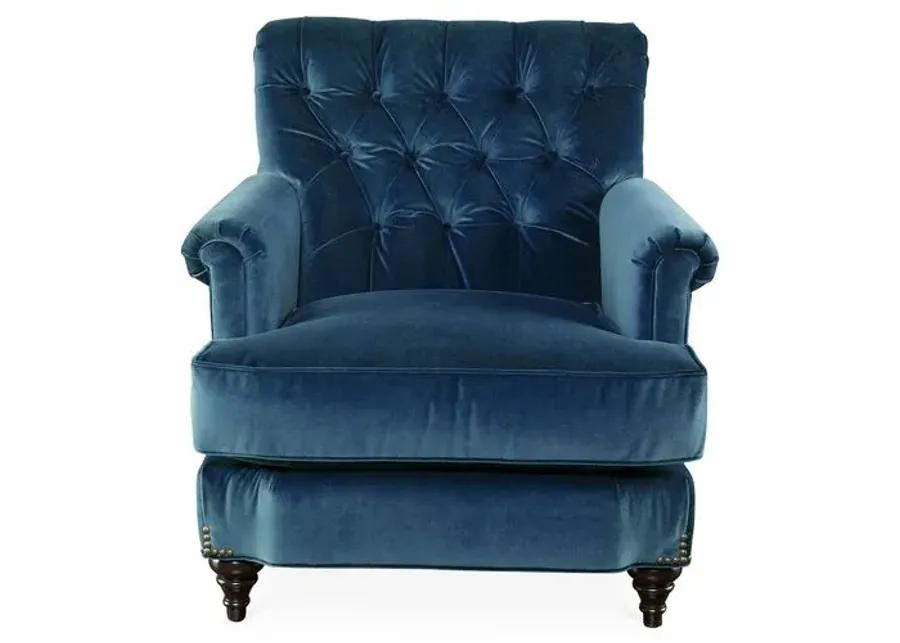 Acton Tufted Club Chair - Blue Velvet - Miles Talbott