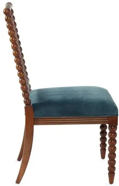 Barton Spindle Side Chair - Teal Velvet - Blue