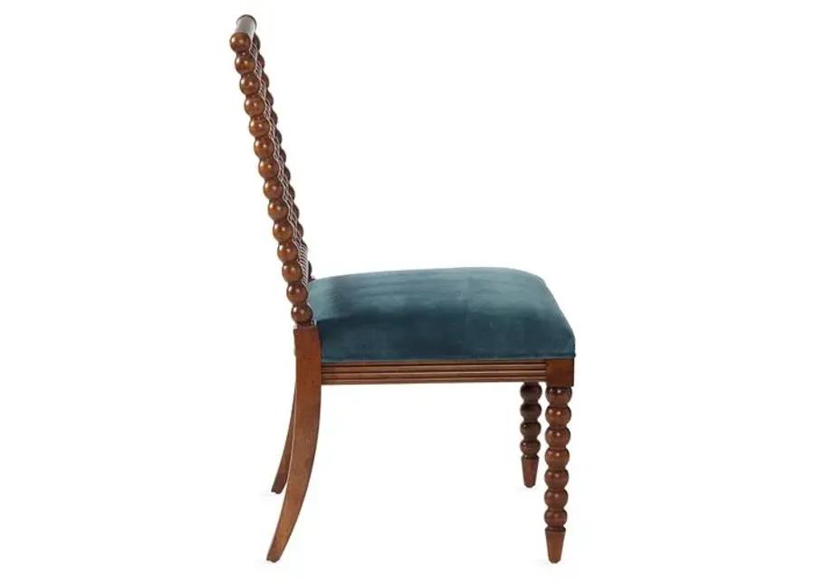 Barton Spindle Side Chair - Teal Velvet - Blue