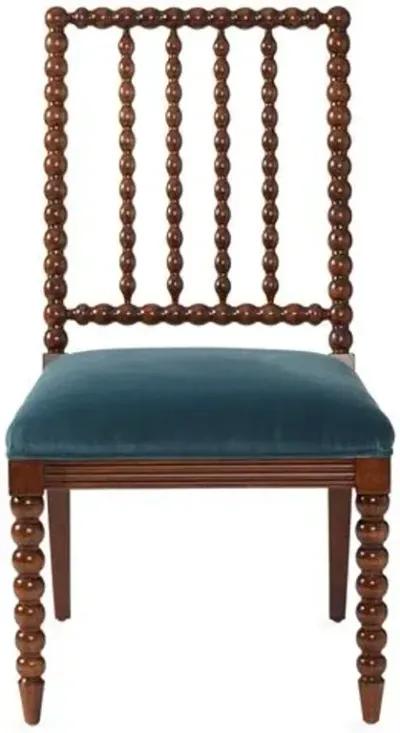 Barton Spindle Side Chair - Teal Velvet - Blue