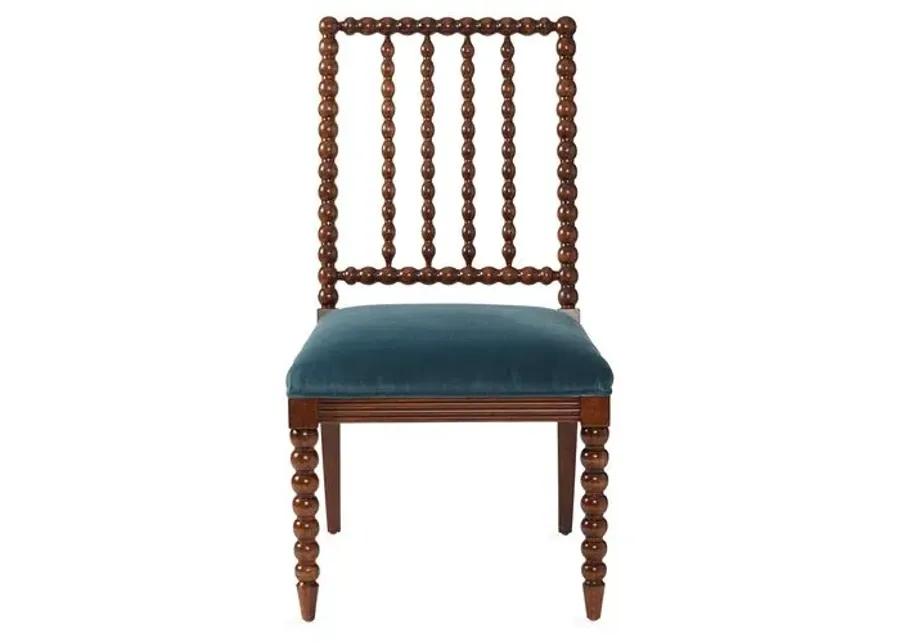 Barton Spindle Side Chair - Teal Velvet - Blue