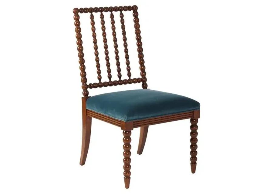 Barton Spindle Side Chair - Teal Velvet - Blue