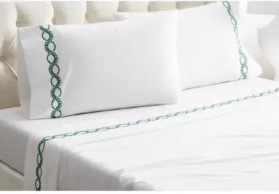 Wheat Sheet Set - White/Green - Hamburg House, 300 Thread Count, Egyptian Cotton Sateen, Soft and Luxurious