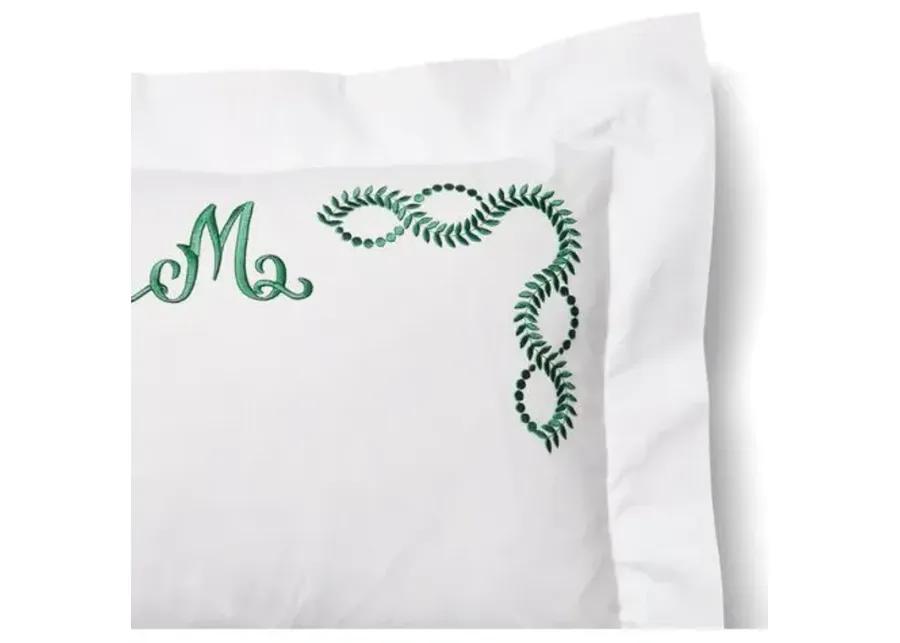 Wheat Monogram Boudoir Sham - White/Green - Hamburg House