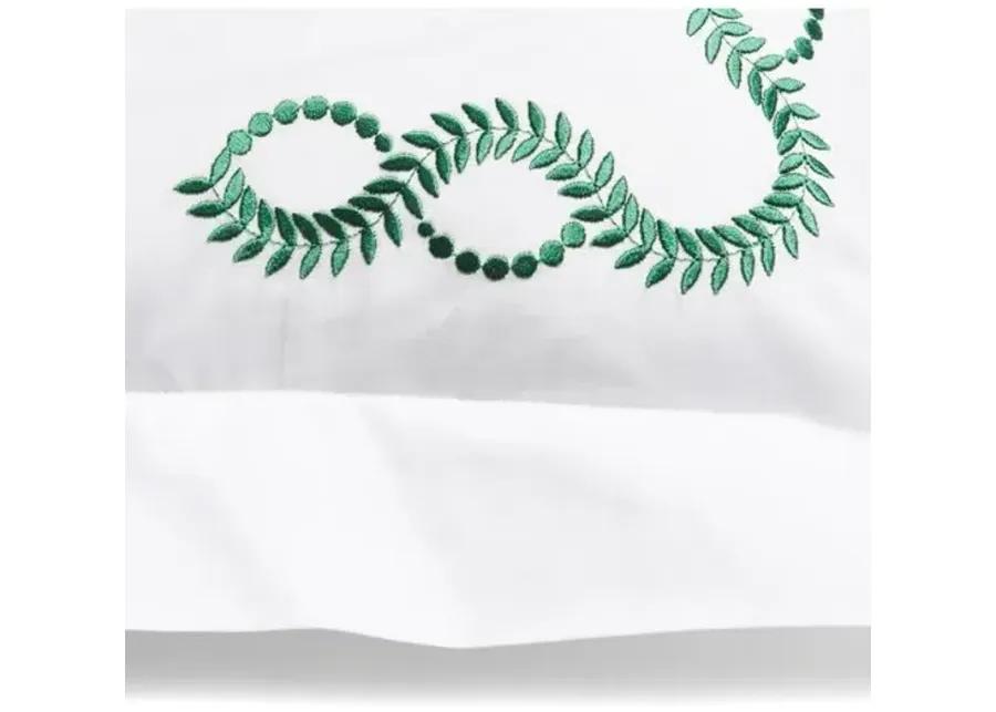 Wheat Monogram Boudoir Sham - White/Green - Hamburg House