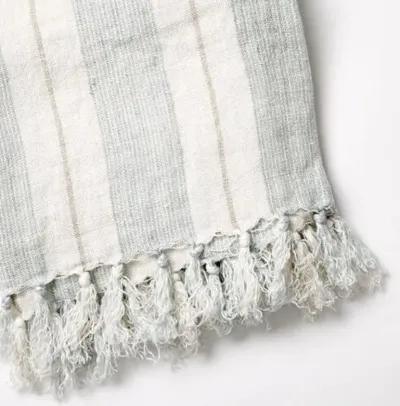 Laguna Linen Throw - Ocean/Natural - Pom Pom at Home - Gray, Fringed