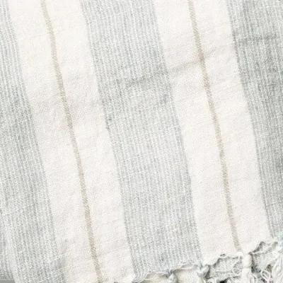 Laguna Linen Throw - Ocean/Natural - Pom Pom at Home - Gray, Fringed