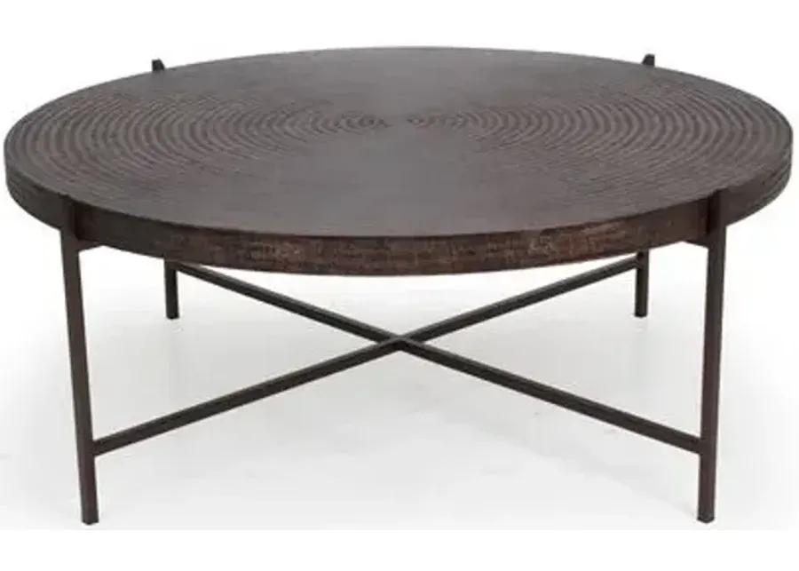 Sanza Round Coffee Table - Antique Copper - Brown