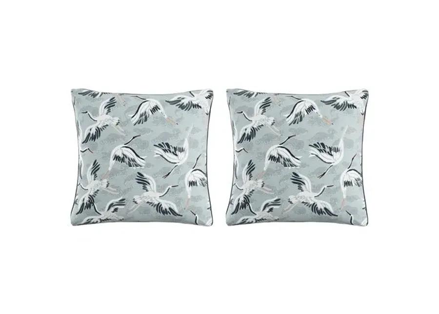 Set of 2 Crane Pillows - Sky/Navy