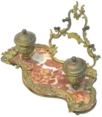 Antique Bronze & Marble Encrier - Vermilion Designs - Brown