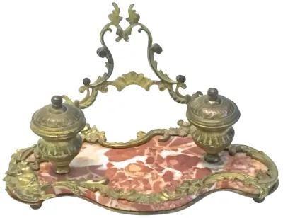 Antique Bronze & Marble Encrier - Vermilion Designs - Brown