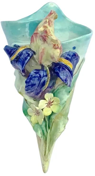 French Majolica Iris Wall Pocket - Vermilion Designs - Beige