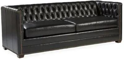 Ames Tuxedo Sofa - Black Leather - Handcrafted