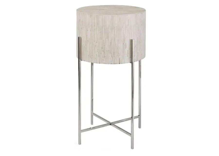 Drum Side Table - Polished Nickel - Regina Andrew - White