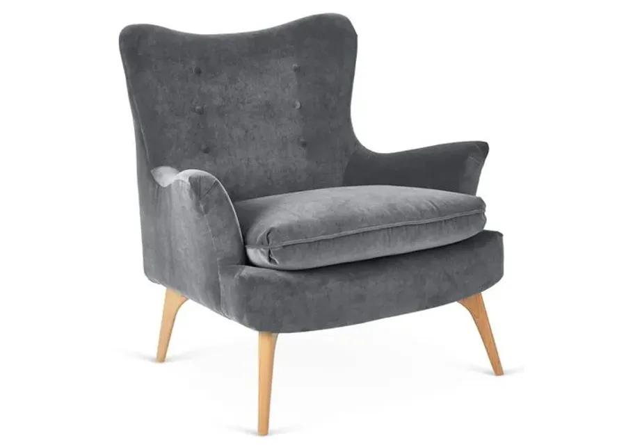 Sonja Accent Chair - Velvet - Kim Salmela - Handcrafted - Gray, Comfortable, Durable