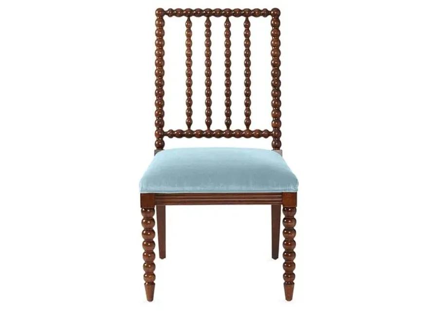 Barton Spindle Side Chair - Sky Blue Velvet