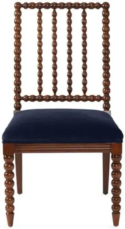 Barton Spindle Side Chair - Navy Velvet - Blue