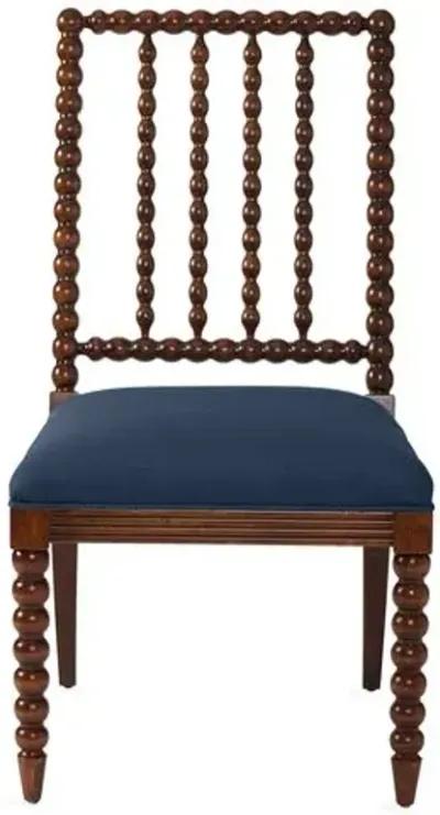 Barton Spindle Side Chair - Chestnut/Navy Linen - Blue