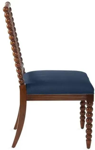 Barton Spindle Side Chair - Chestnut/Navy Linen - Blue