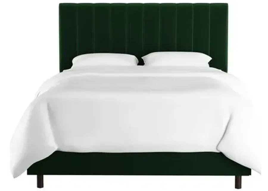 Delmar Velvet Channeled Bed - Handcrafted - Green