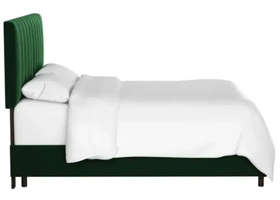 Delmar Velvet Channeled Bed - Handcrafted - Green