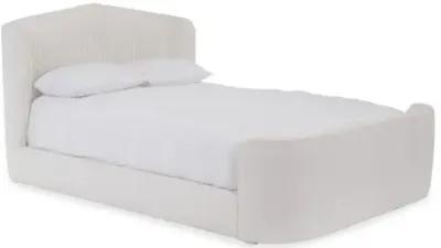 Clio Linen Panel Bed - White - Upholstered, Mattress, Box Spring Required