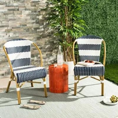 Set of 2 Aiyana Stacking Outdoor Armchairs - Navy/White - Blue