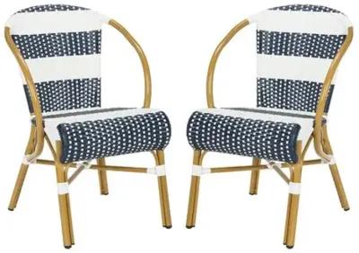 Set of 2 Aiyana Stacking Outdoor Armchairs - Navy/White - Blue