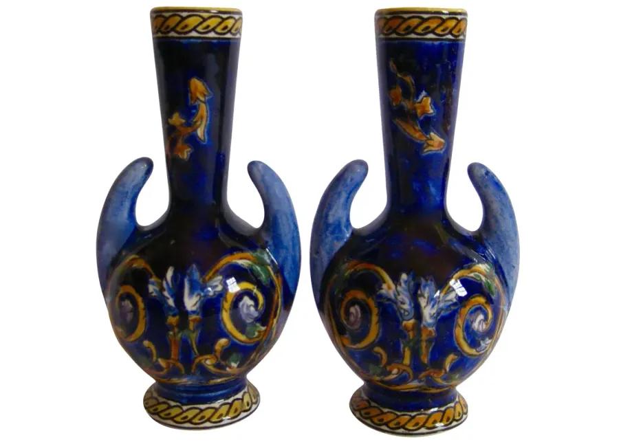 French Faience Gien Vases - Set of 2 - The Emporium Ltd. - Blue