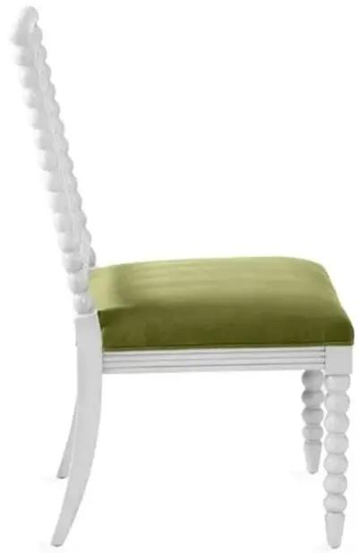 Barton Spindle Side Chair - Ivory/Moss Velvet - Green