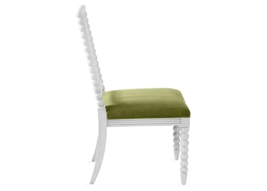 Barton Spindle Side Chair - Ivory/Moss Velvet - Green