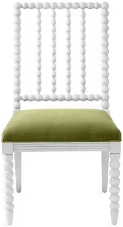 Barton Spindle Side Chair - Ivory/Moss Velvet - Green