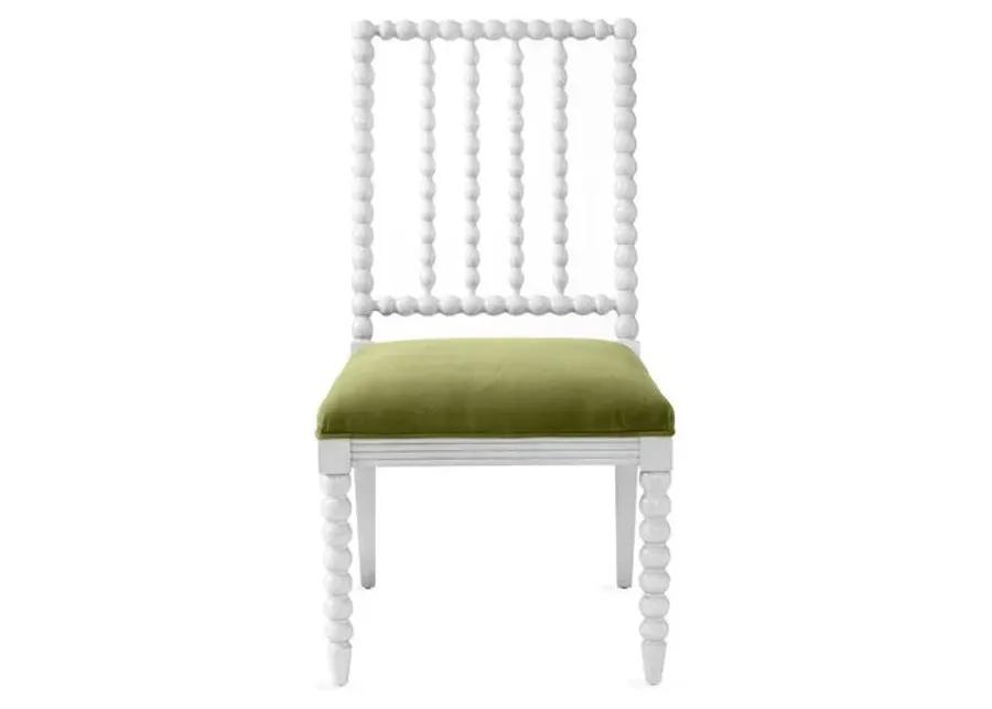 Barton Spindle Side Chair - Ivory/Moss Velvet - Green