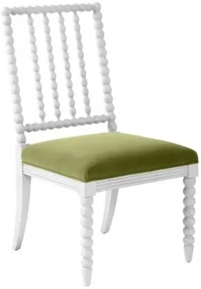 Barton Spindle Side Chair - Ivory/Moss Velvet - Green