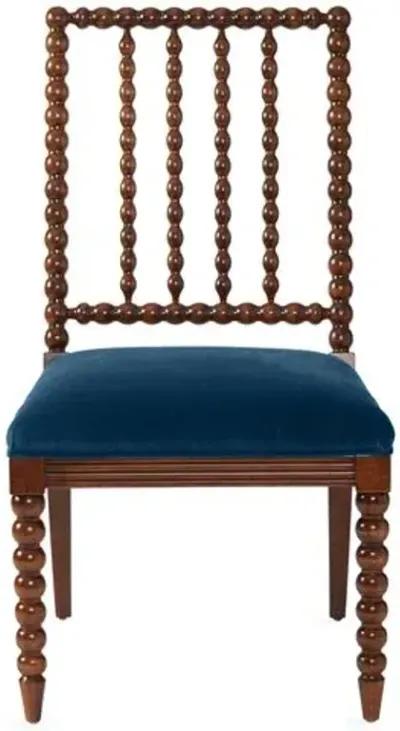 Barton Spindle Side Chair - Chestnut/Peacock Velvet - Blue