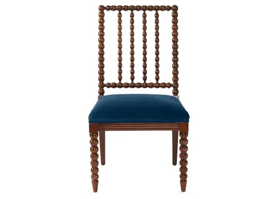 Barton Spindle Side Chair - Chestnut/Peacock Velvet - Blue