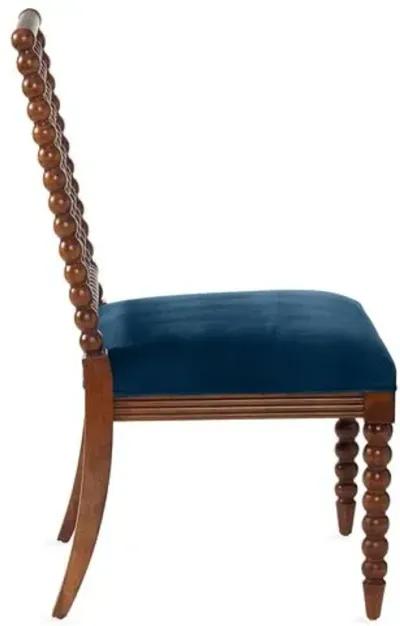 Barton Spindle Side Chair - Chestnut/Peacock Velvet - Blue