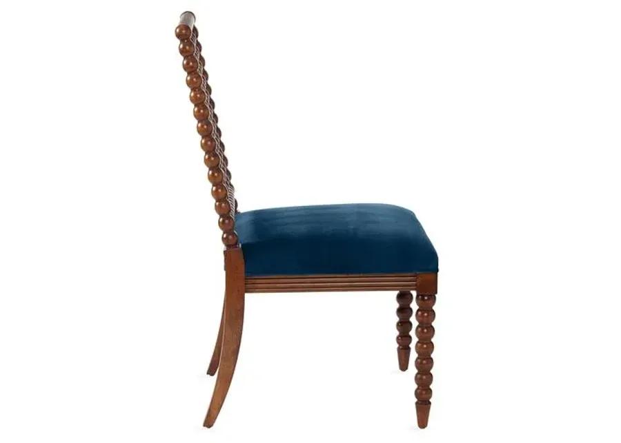 Barton Spindle Side Chair - Chestnut/Peacock Velvet - Blue