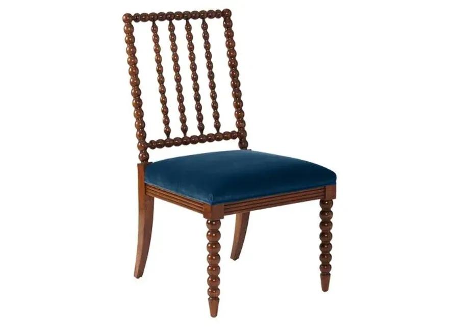 Barton Spindle Side Chair - Chestnut/Peacock Velvet - Blue