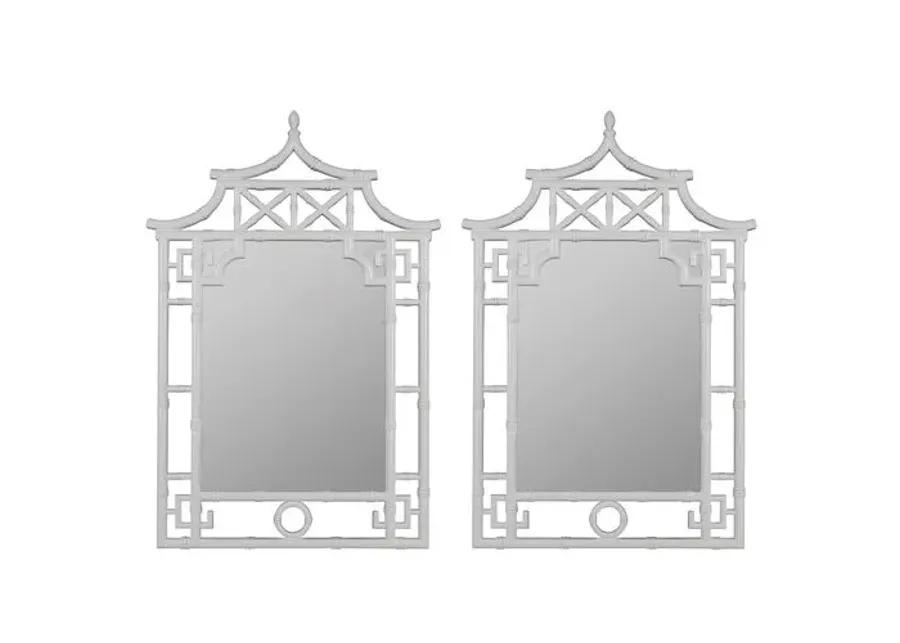 Set of 2 Chinoiserie Wall Mirrors - White