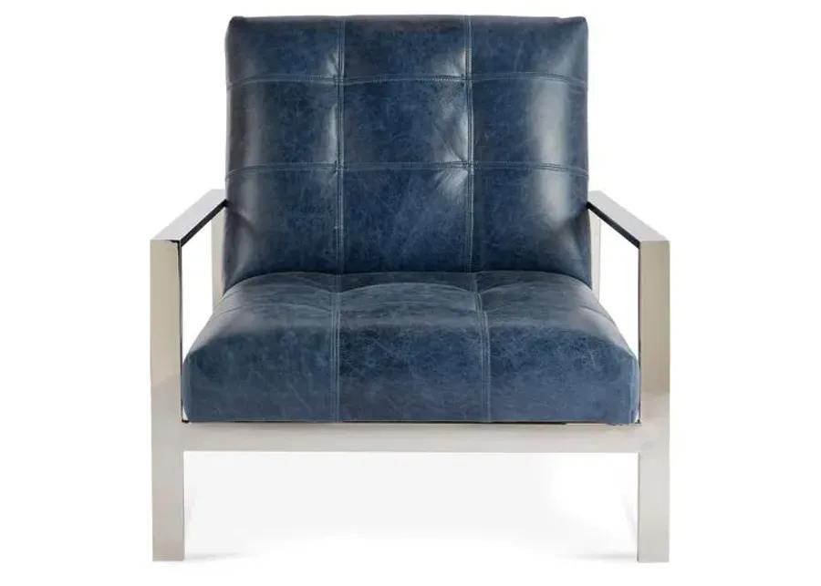 Theo Accent Chair - Ocean Leather - Massoud - Blue, Comfortable, Durable